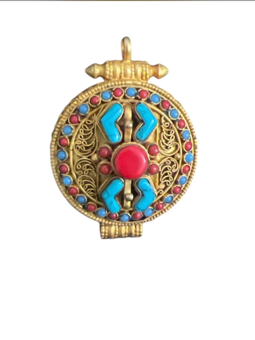Tibetan Buddhism temple bronze turquoise amulet Pendant
